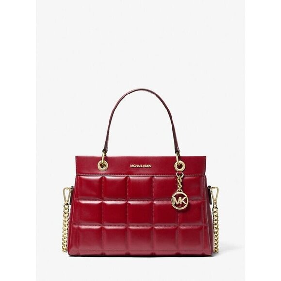 Michael kors Women's Deep Red Susan Medium Quilted Leather Satchel Handbags - Picture 1 of 3